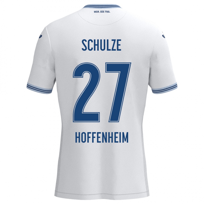 Niño Camiseta Louis Schulze #27 Blanco Azul 2ª Equipación 2024/25 La Camisa