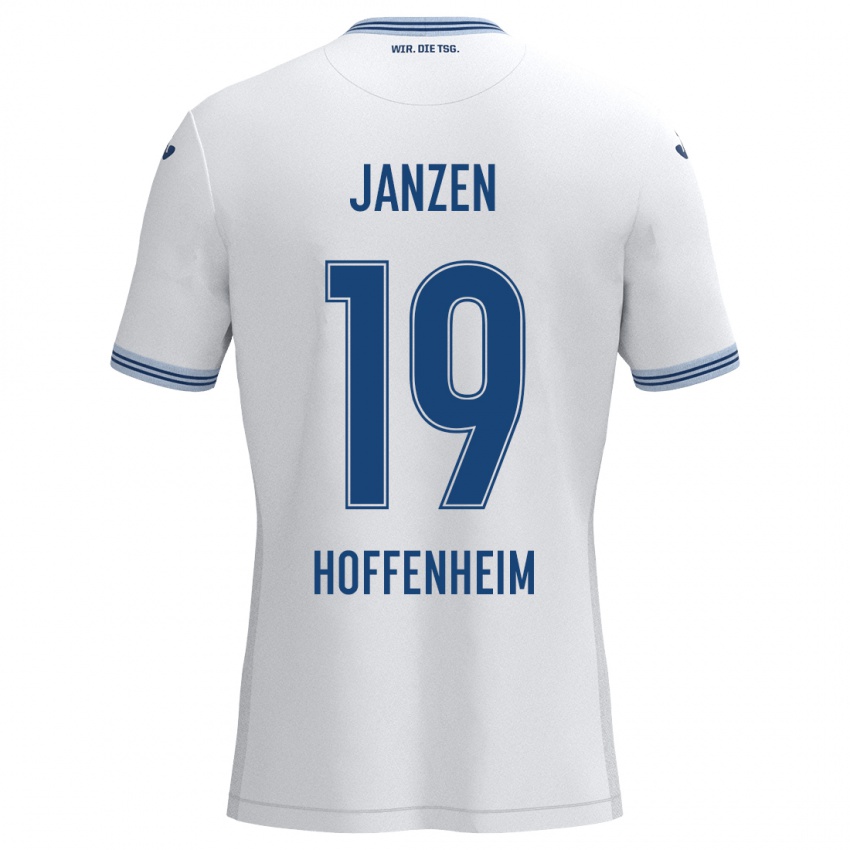 Niño Camiseta Mathilde Janzen #19 Blanco Azul 2ª Equipación 2024/25 La Camisa