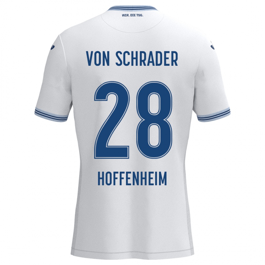 Niño Camiseta Lina Von Schrader #28 Blanco Azul 2ª Equipación 2024/25 La Camisa