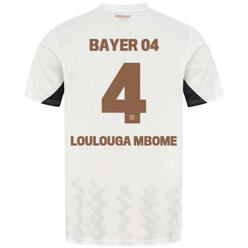 Niño Camiseta Adrien Loulouga Mbome #4 Blanco Negro 2ª Equipación 2024/25 La Camisa