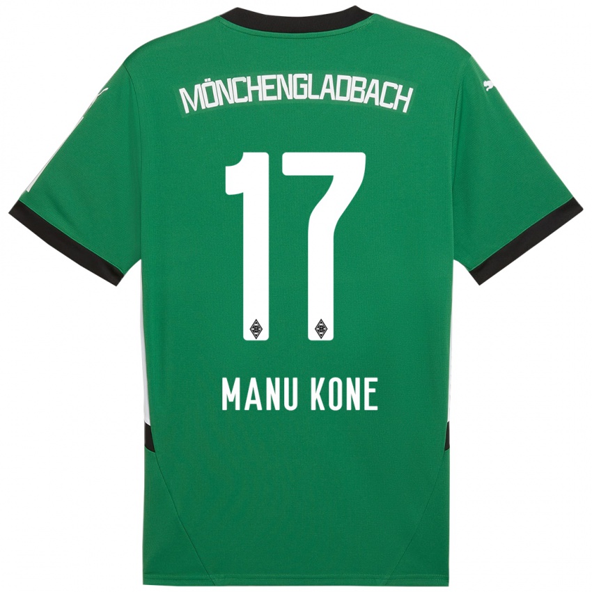 Niño Camiseta Manu Koné #17 Verde Blanco 2ª Equipación 2024/25 La Camisa