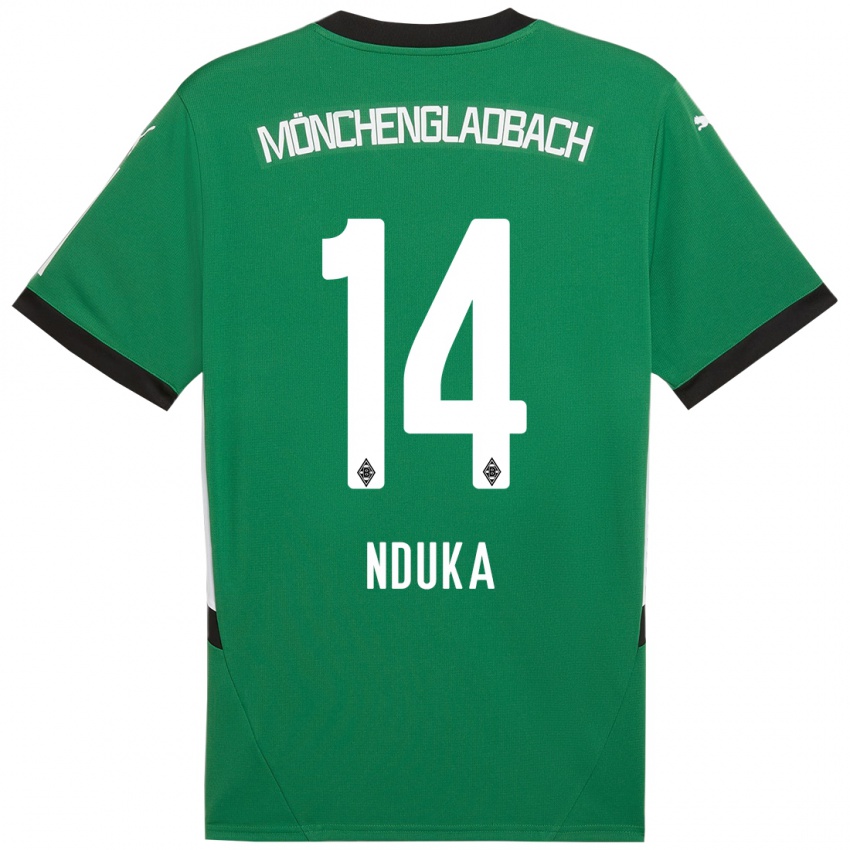 Niño Camiseta Michael Nduka #14 Verde Blanco 2ª Equipación 2024/25 La Camisa