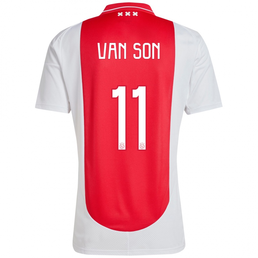 Hombre Camiseta Daniël Van Son #11 Rojo Blanco 1ª Equipación 2024/25 La Camisa