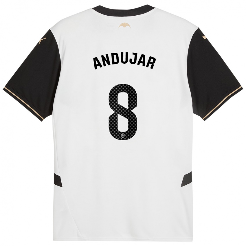 Hombre Camiseta Candela Andujar #8 Blanco Negro 1ª Equipación 2024/25 La Camisa