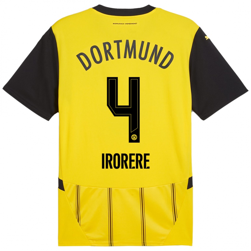 Hombre Camiseta Felix Irorere #4 Amarillo Negro 1ª Equipación 2024/25 La Camisa