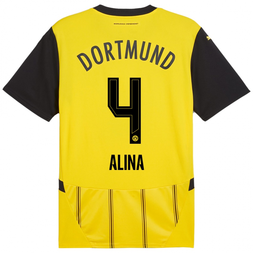 Hombre Camiseta Grijseels Alina #4 Amarillo Negro 1ª Equipación 2024/25 La Camisa