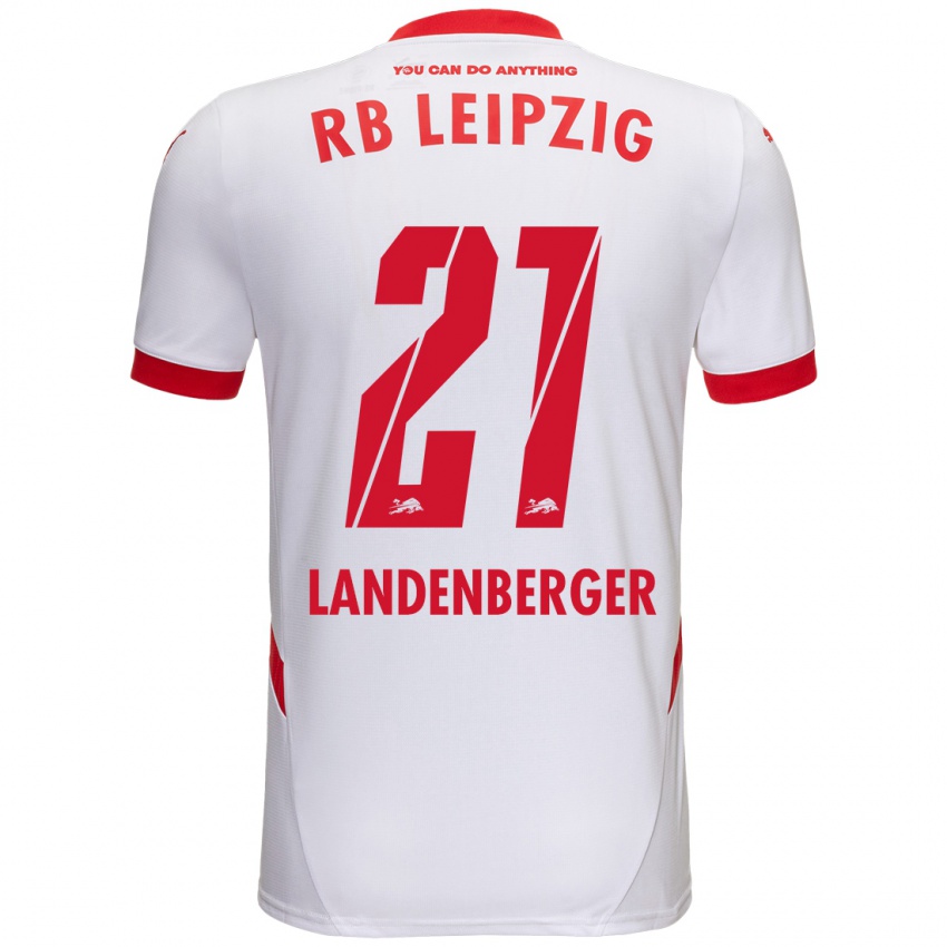 Hombre Camiseta Julia Landenberger #21 Blanco Rojo 1ª Equipación 2024/25 La Camisa