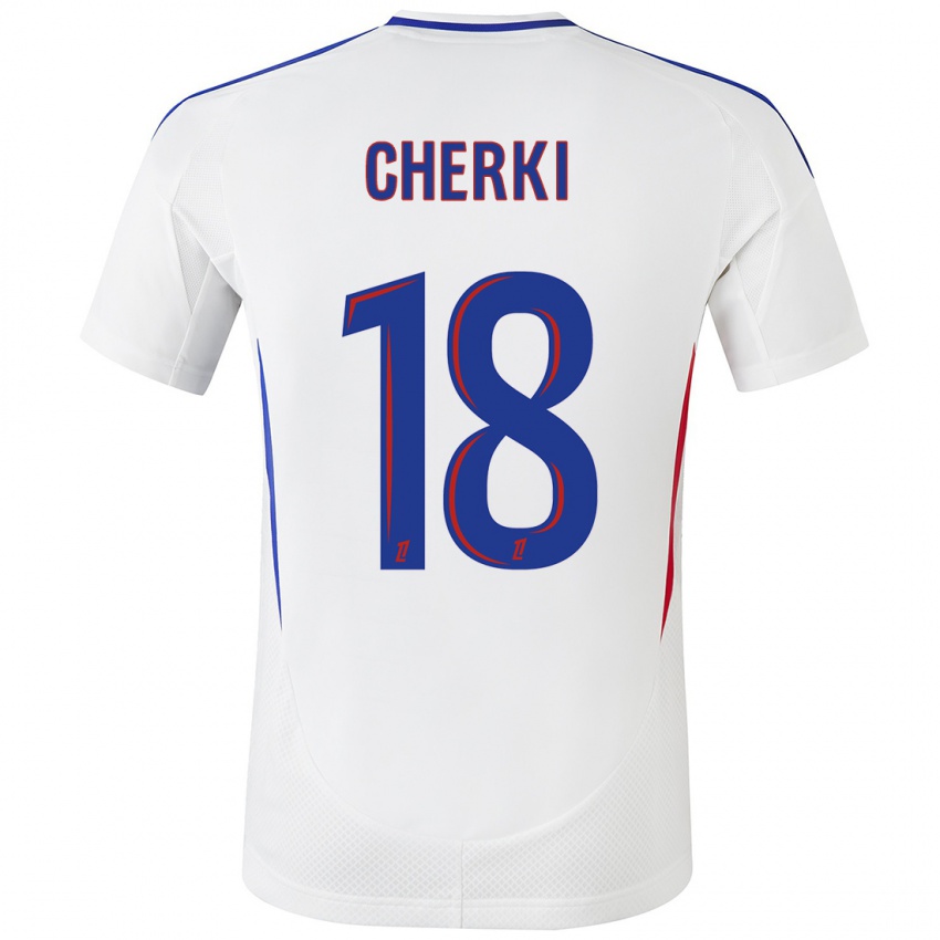 Hombre Camiseta Rayan Cherki #18 Blanco Azul 1ª Equipación 2024/25 La Camisa