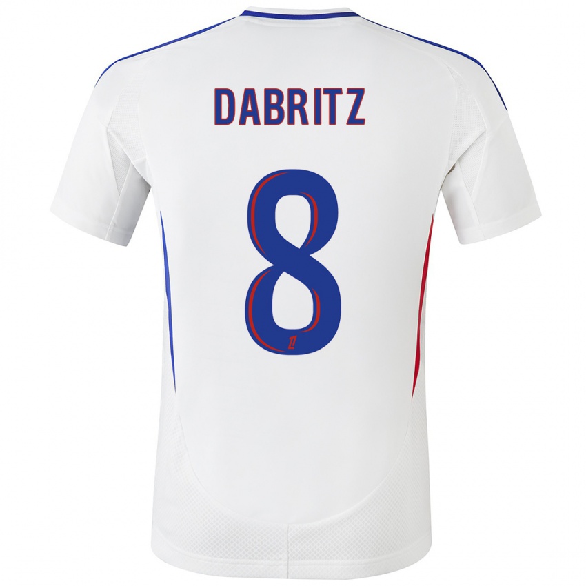 Hombre Camiseta Sara Däbritz #8 Blanco Azul 1ª Equipación 2024/25 La Camisa