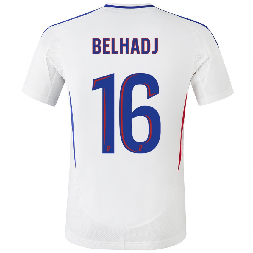 Hombre Camiseta Féerine Belhadj #16 Blanco Azul 1ª Equipación 2024/25 La Camisa