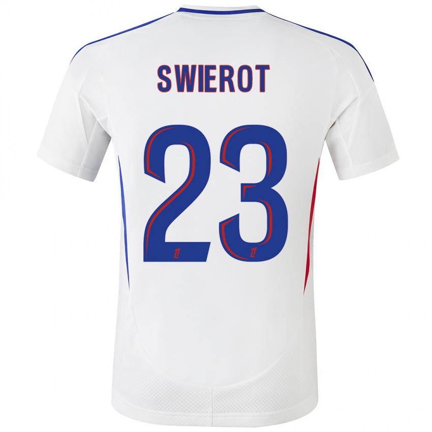 Hombre Camiseta Julie Swierot #23 Blanco Azul 1ª Equipación 2024/25 La Camisa