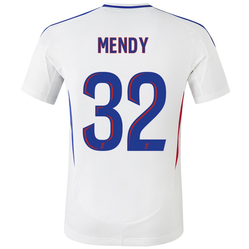 Hombre Camiseta Maeline Mendy #32 Blanco Azul 1ª Equipación 2024/25 La Camisa