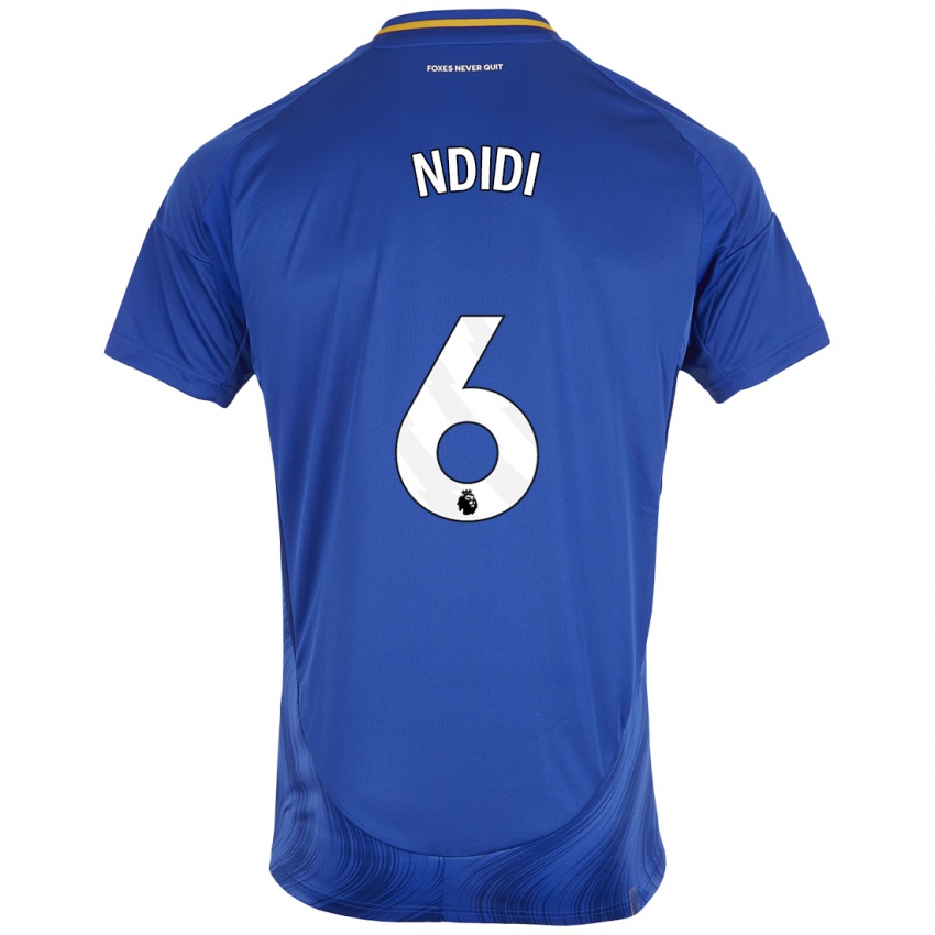 Hombre Camiseta Wilfred Ndidi #6 Azul Blanco 1ª Equipación 2024/25 La Camisa