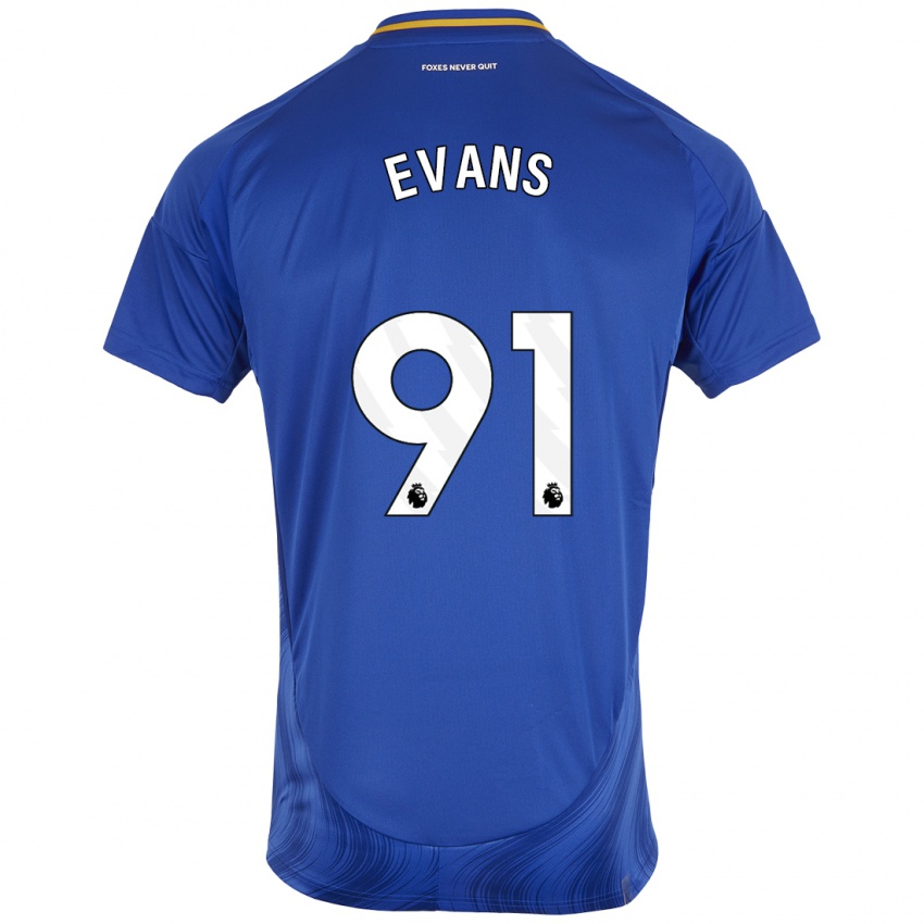 Hombre Camiseta Jake Evans #91 Azul Blanco 1ª Equipación 2024/25 La Camisa