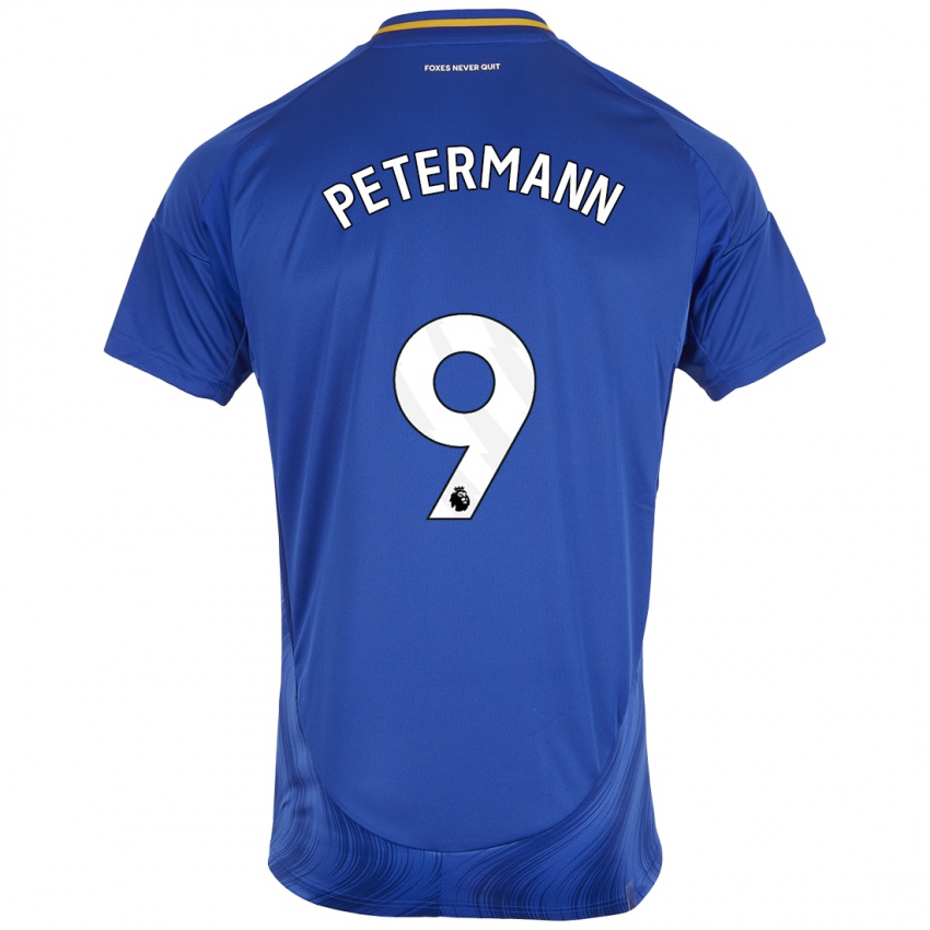 Hombre Camiseta Lena Petermann #9 Azul Blanco 1ª Equipación 2024/25 La Camisa