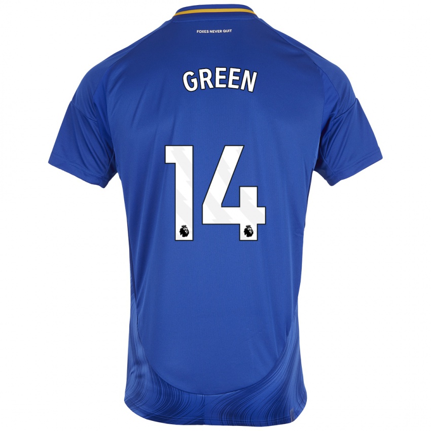 Hombre Camiseta Josie Green #14 Azul Blanco 1ª Equipación 2024/25 La Camisa