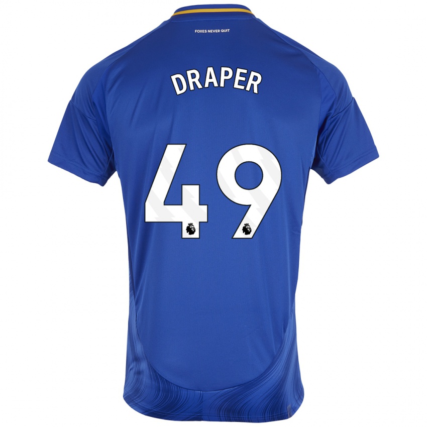 Hombre Camiseta Denny Draper #49 Azul Blanco 1ª Equipación 2024/25 La Camisa