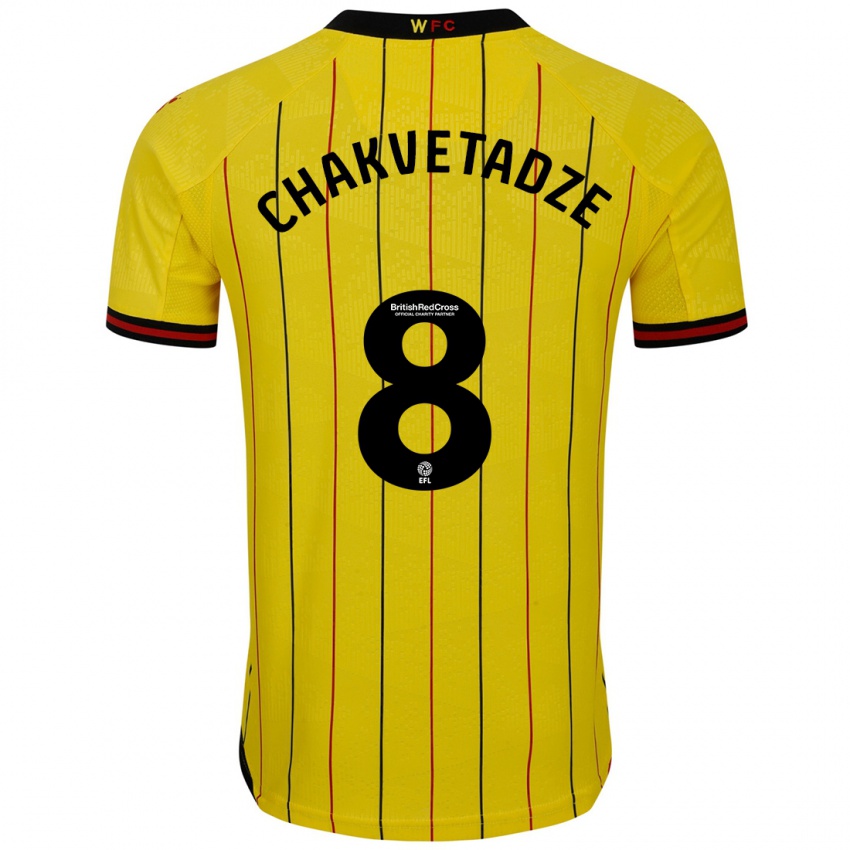 Hombre Camiseta Giorgi Chakvetadze #8 Amarillo Negro 1ª Equipación 2024/25 La Camisa