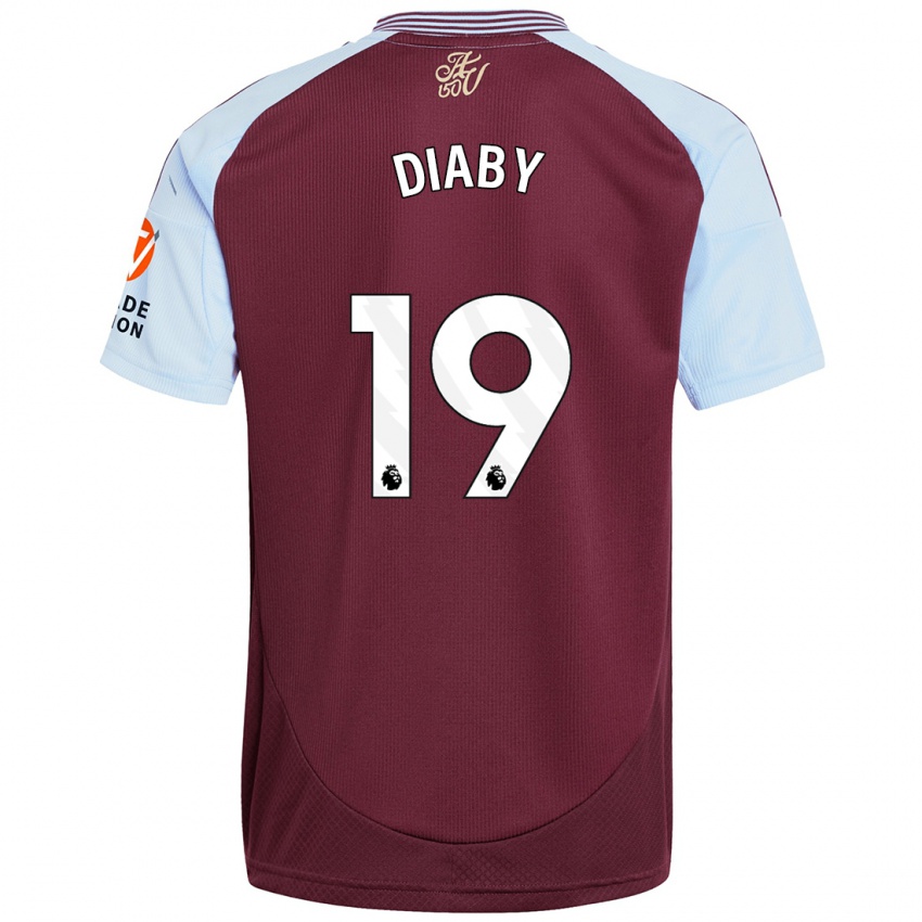 Hombre Camiseta Moussa Diaby #19 Borgoña Azul Cielo 1ª Equipación 2024/25 La Camisa