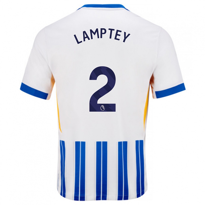 Hombre Camiseta Tariq Lamptey #2 Blanco Azul Rayas 1ª Equipación 2024/25 La Camisa