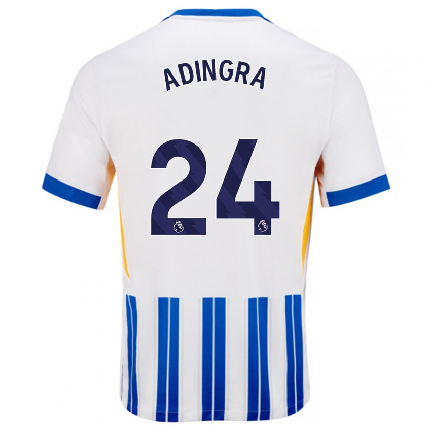 Hombre Camiseta Simon Adingra #24 Blanco Azul Rayas 1ª Equipación 2024/25 La Camisa