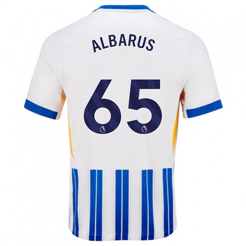 Hombre Camiseta Zane Albarus #65 Blanco Azul Rayas 1ª Equipación 2024/25 La Camisa