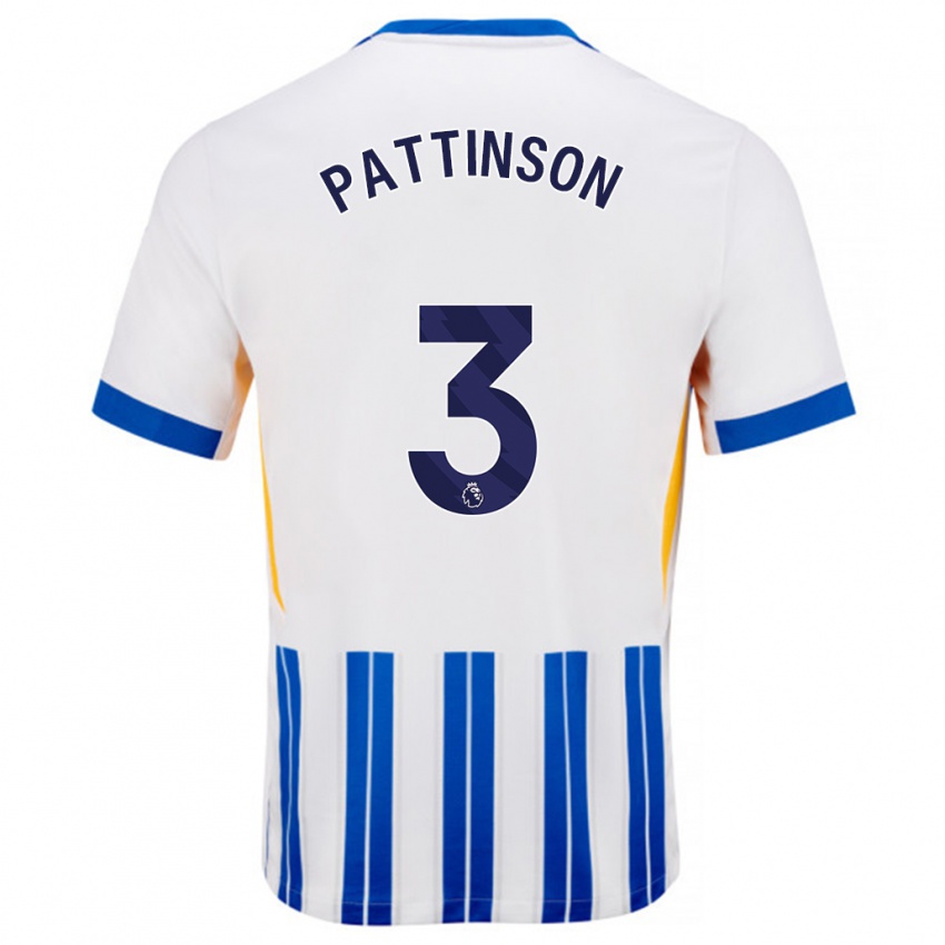 Hombre Camiseta Poppy Pattinson #3 Blanco Azul Rayas 1ª Equipación 2024/25 La Camisa