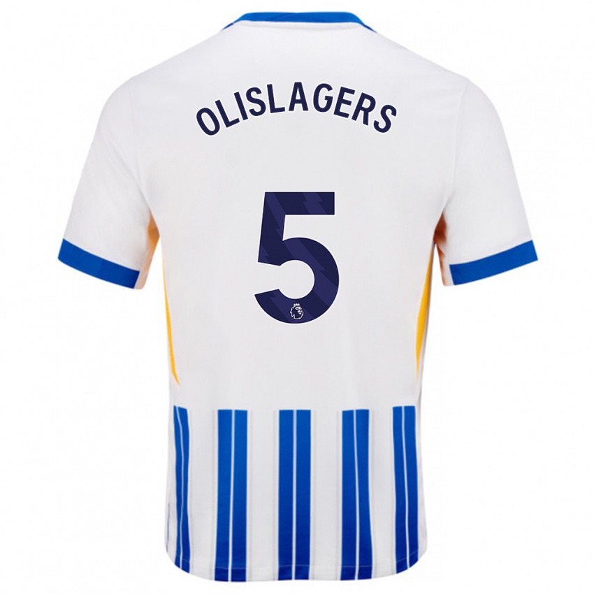 Hombre Camiseta Marisa Olislagers #5 Blanco Azul Rayas 1ª Equipación 2024/25 La Camisa