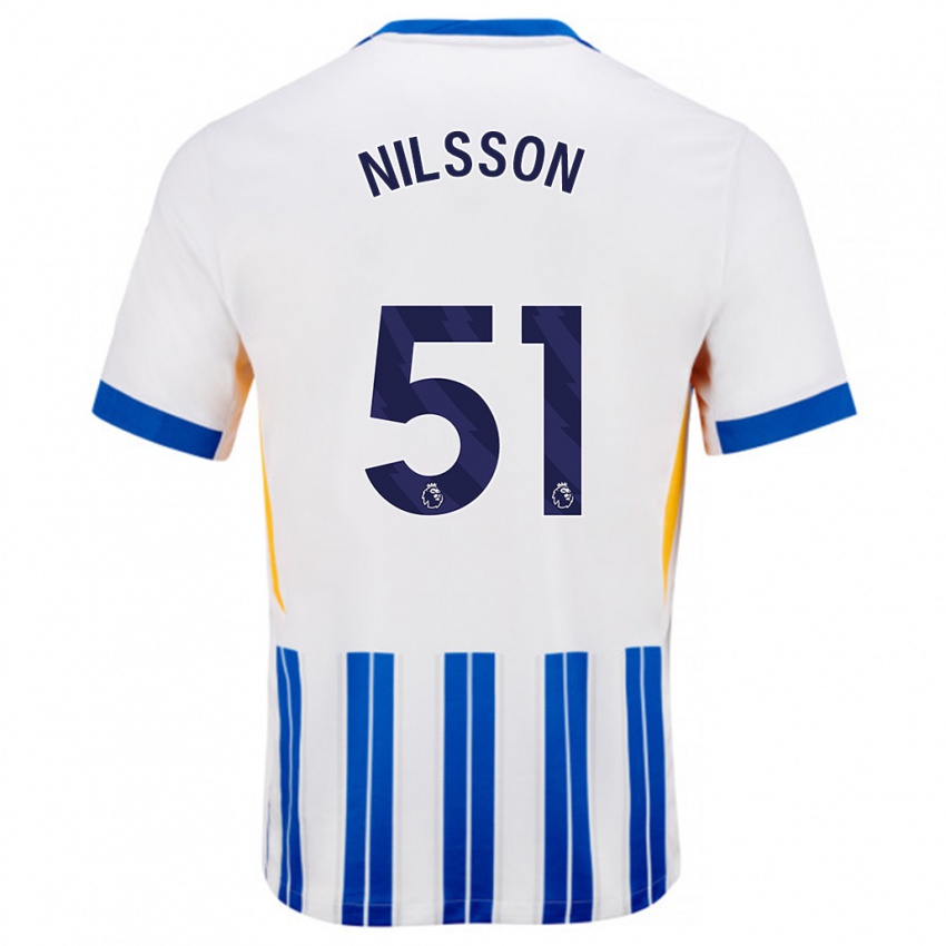 Hombre Camiseta Casper Nilsson #51 Blanco Azul Rayas 1ª Equipación 2024/25 La Camisa