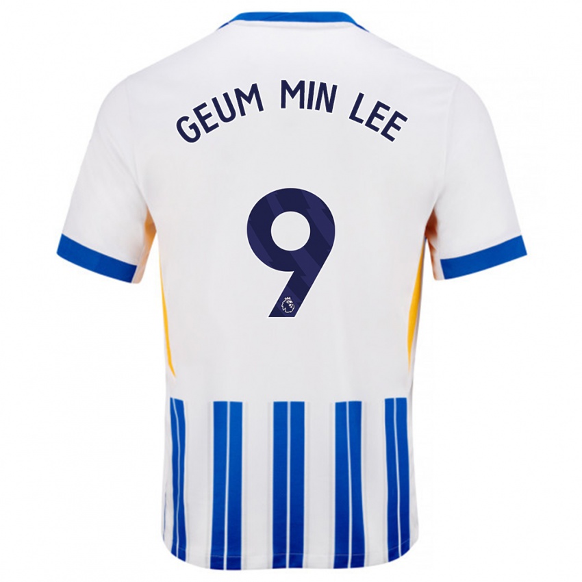 Hombre Camiseta Lee Geum-Min #9 Blanco Azul Rayas 1ª Equipación 2024/25 La Camisa