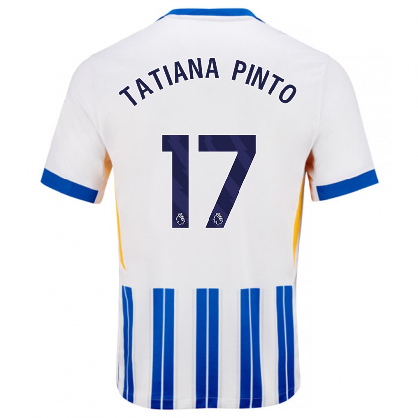 Hombre Camiseta Tatiana Vanessa Ferreira Pinto #17 Blanco Azul Rayas 1ª Equipación 2024/25 La Camisa