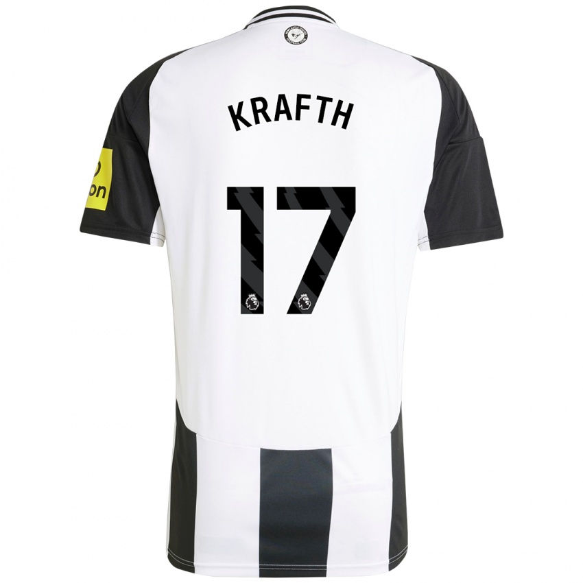 Hombre Camiseta Emil Krafth #17 Blanco Negro 1ª Equipación 2024/25 La Camisa