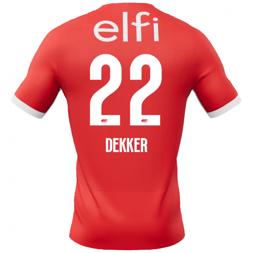 Hombre Camiseta Maxim Dekker #22 Rojo Blanco 1ª Equipación 2024/25 La Camisa