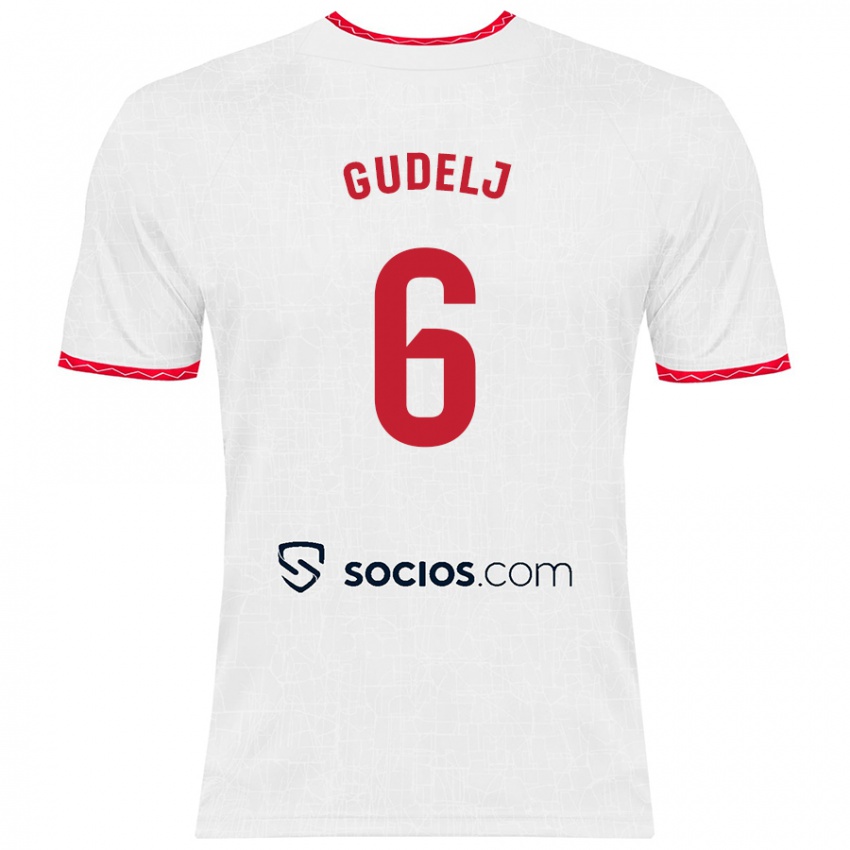 Hombre Camiseta Nemanja Gudelj #6 Blanco Rojo 1ª Equipación 2024/25 La Camisa