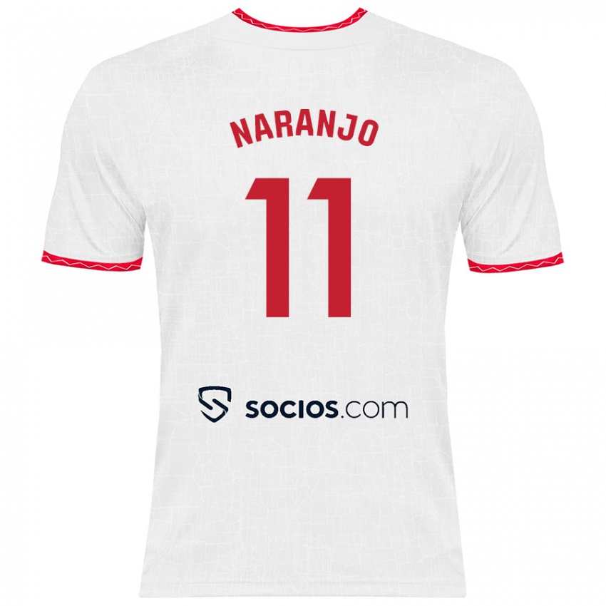 Hombre Camiseta Mario Naranjo #11 Blanco Rojo 1ª Equipación 2024/25 La Camisa