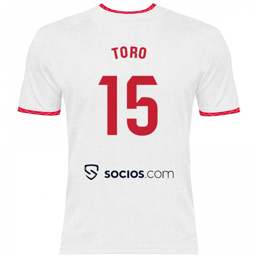 Hombre Camiseta Juanan Toro #15 Blanco Rojo 1ª Equipación 2024/25 La Camisa