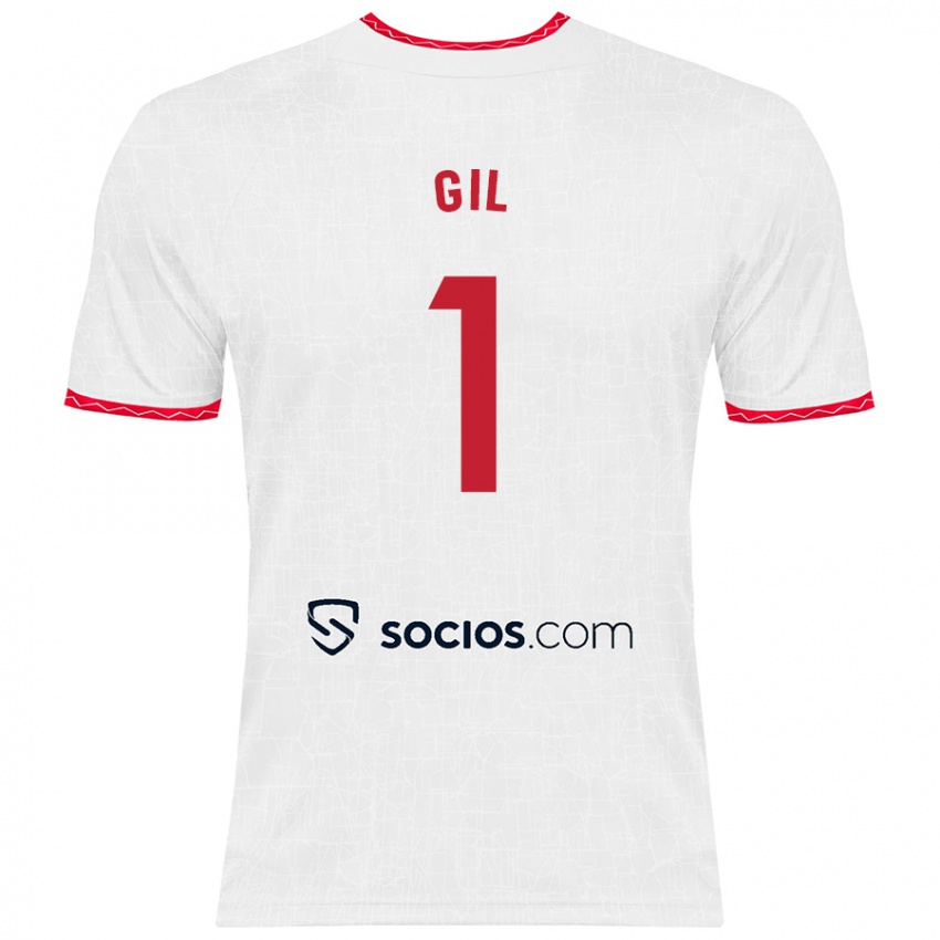 Hombre Camiseta David Gil #1 Blanco Rojo 1ª Equipación 2024/25 La Camisa