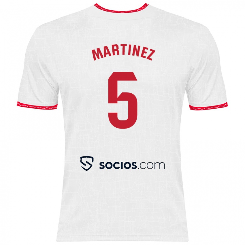 Hombre Camiseta Sergio Martínez #5 Blanco Rojo 1ª Equipación 2024/25 La Camisa