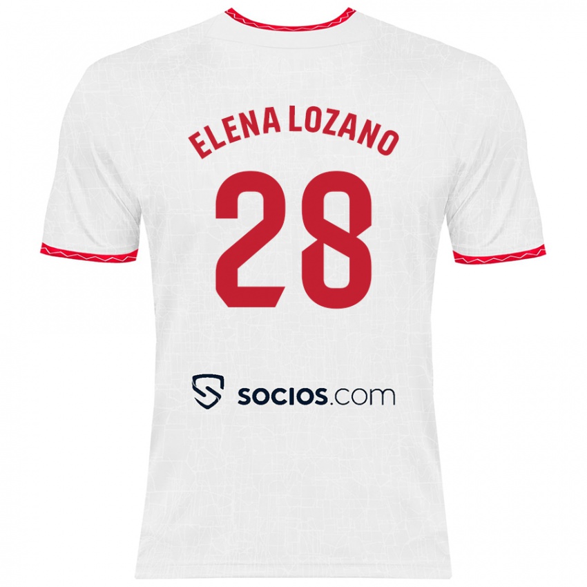 Hombre Camiseta Elena Lozano Gallego #28 Blanco Rojo 1ª Equipación 2024/25 La Camisa