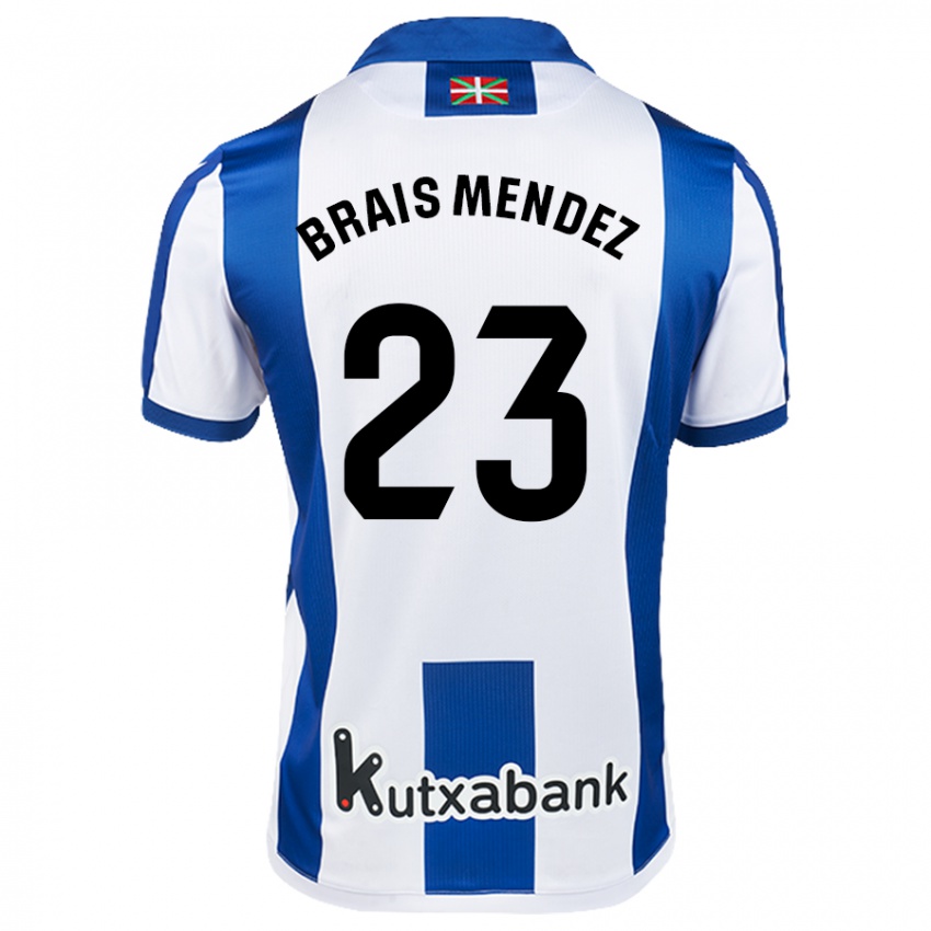 Hombre Camiseta Brais Mendez #23 Blanco Azul 1ª Equipación 2024/25 La Camisa