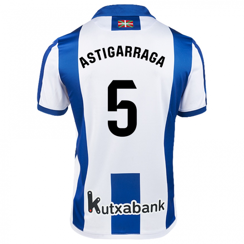 Hombre Camiseta Eneko Astigarraga #5 Blanco Azul 1ª Equipación 2024/25 La Camisa