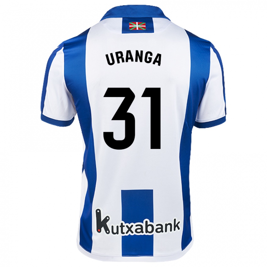 Hombre Camiseta Haizea Uranga Agirre #31 Blanco Azul 1ª Equipación 2024/25 La Camisa