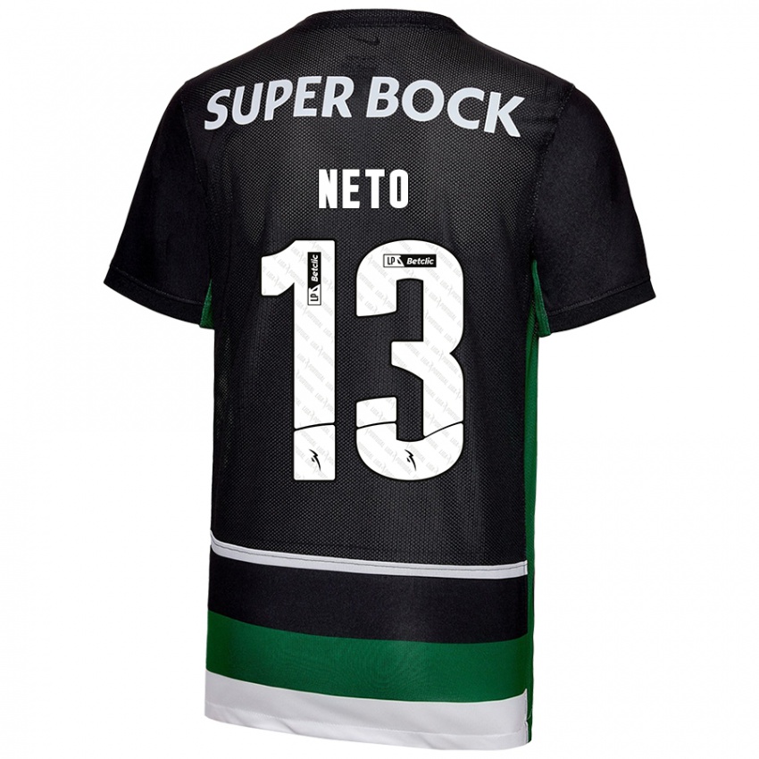 Hombre Camiseta Luis Neto #13 Negro Blanco Verde 1ª Equipación 2024/25 La Camisa