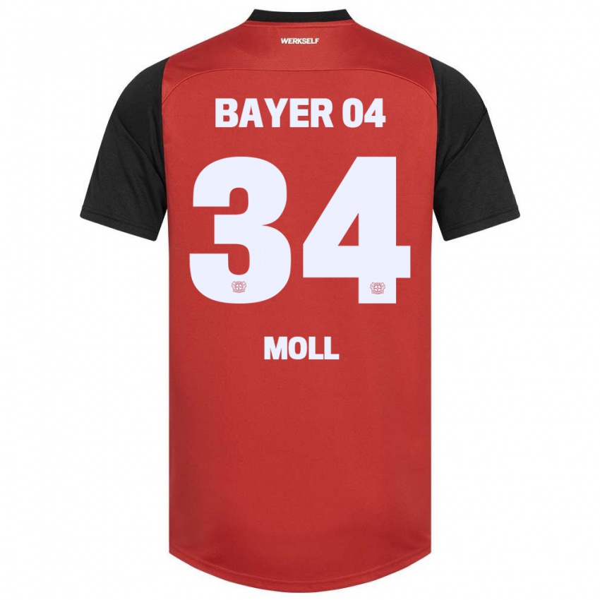 Hombre Camiseta Anne Moll #34 Rojo Negro 1ª Equipación 2024/25 La Camisa