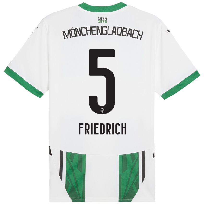 Hombre Camiseta Marvin Friedrich #5 Blanco Verde 1ª Equipación 2024/25 La Camisa