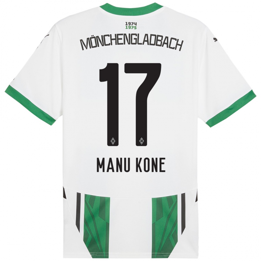 Hombre Camiseta Manu Kone #17 Blanco Verde 1ª Equipación 2024/25 La Camisa