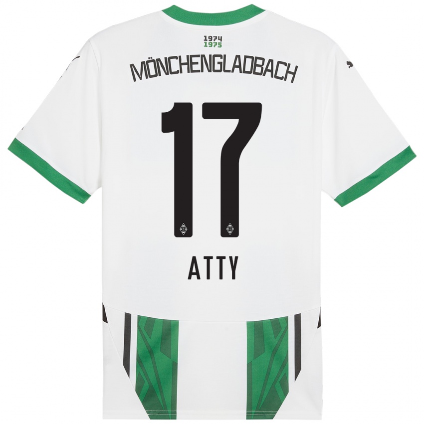 Hombre Camiseta Yassir Atty #17 Blanco Verde 1ª Equipación 2024/25 La Camisa