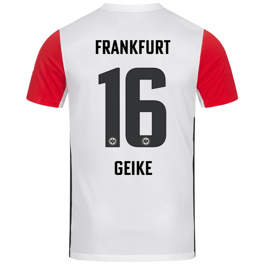 Hombre Camiseta Jonah Geike #16 Blanco Rojo 1ª Equipación 2024/25 La Camisa