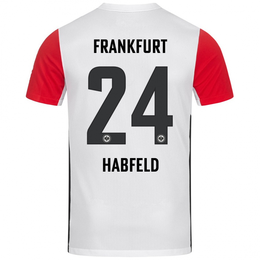 Hombre Camiseta Josef Haßfeld #24 Blanco Rojo 1ª Equipación 2024/25 La Camisa