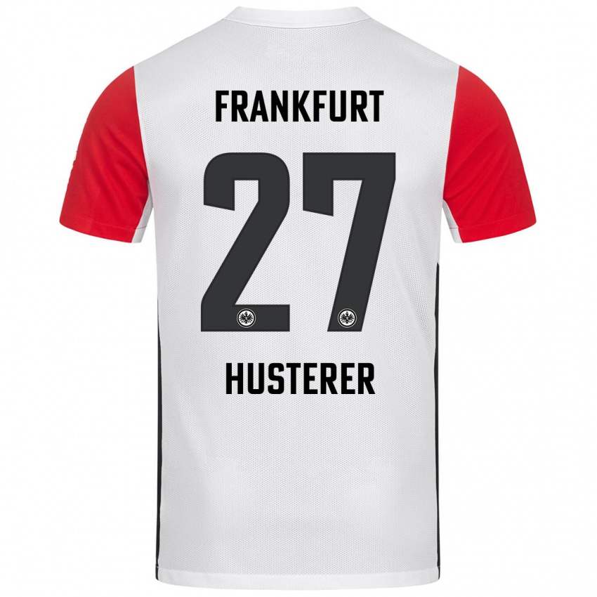 Hombre Camiseta Lean Husterer #27 Blanco Rojo 1ª Equipación 2024/25 La Camisa